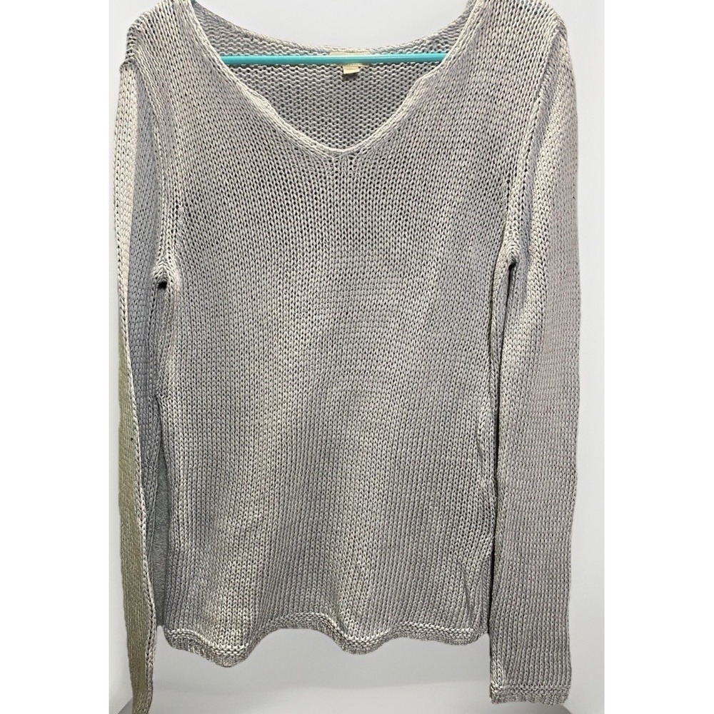 J. Jill Light Blue Mercerized Cotton V-Neck Shaker Knit Sweater Womens Medium